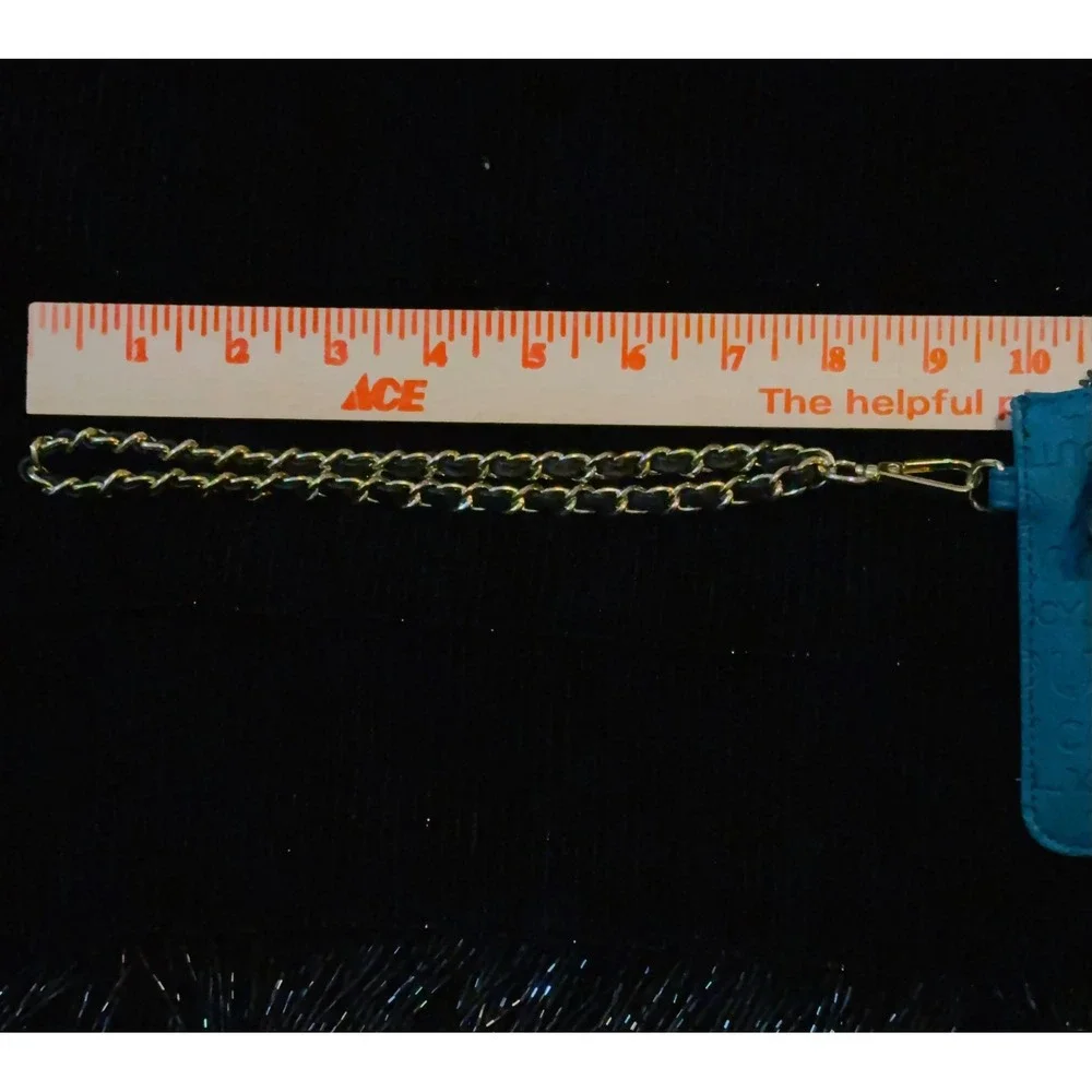 Juicy‎ Couture Card Holder Womens OS Teal Embossed Logo Chain Wristlet